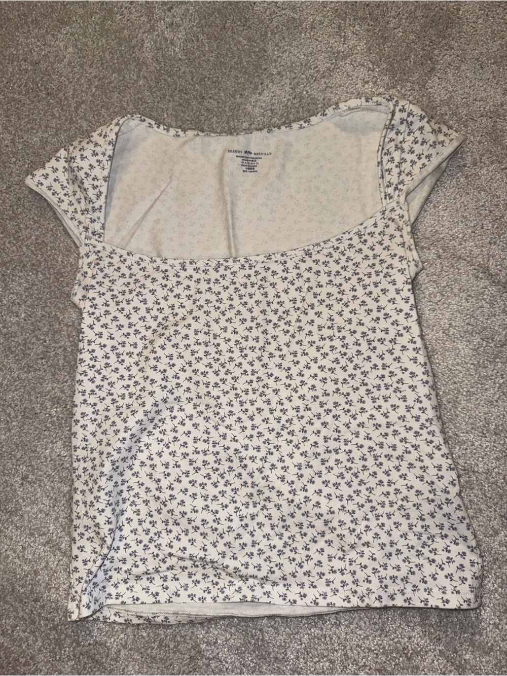 Brandy Melville White Floral Square Neck Tee